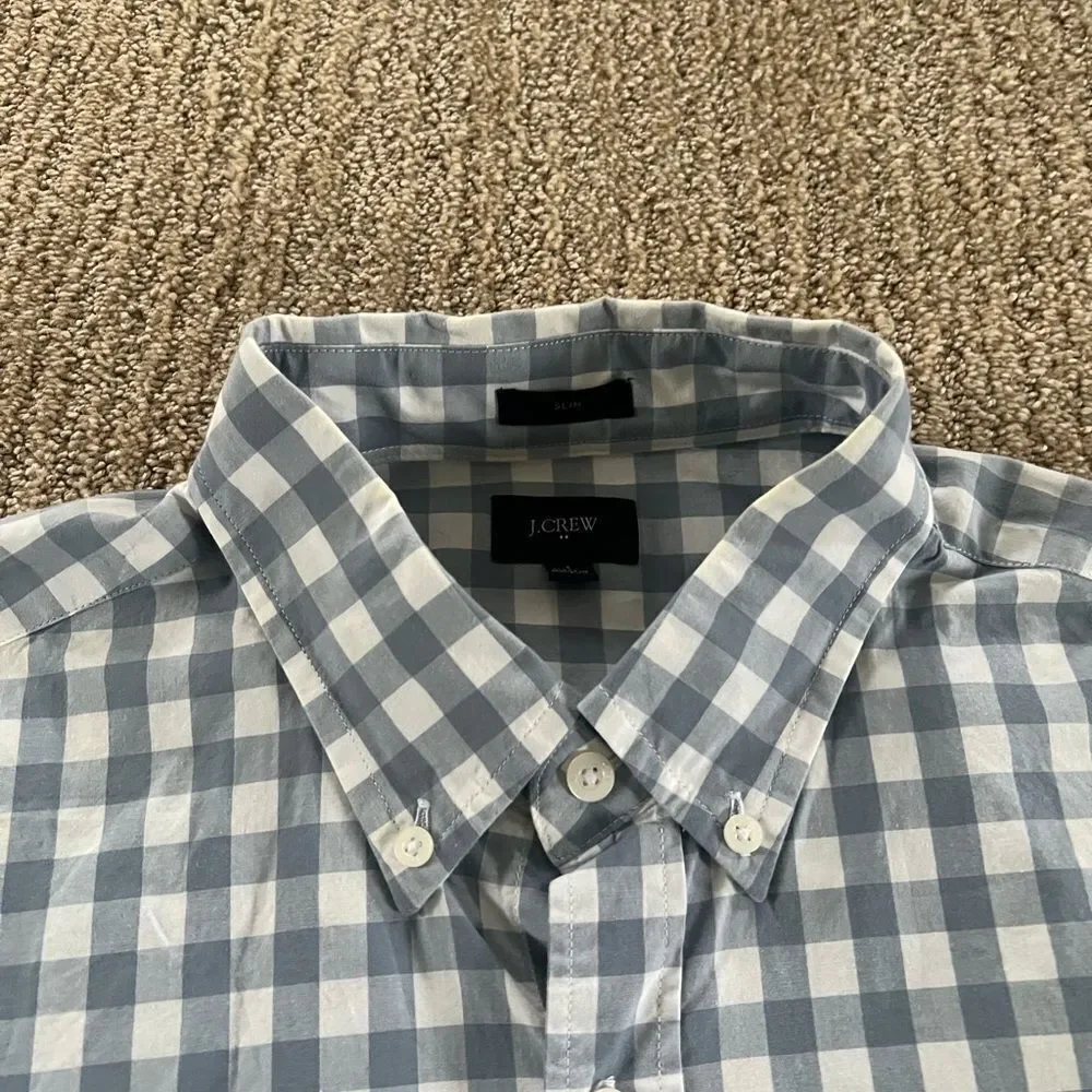 J. Crew Mens Blue and White Checkered Button Down Shirt